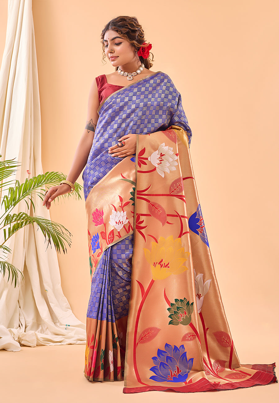 Buy MySilkLove Amethyst Blue Fulrani Woven Paithani Saree Online