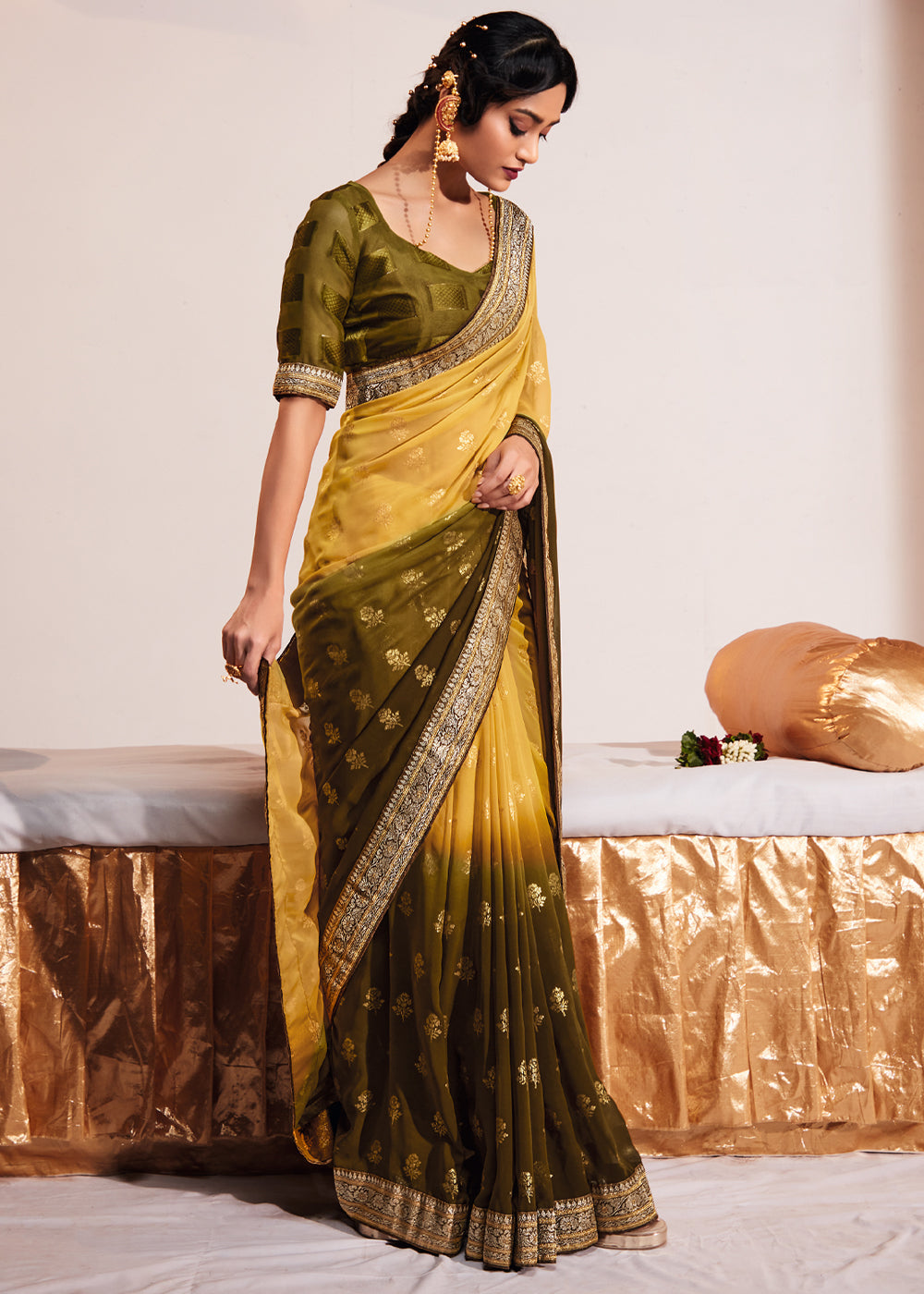 Buy MySilkLove Kournikova Yellow Woven Georgette Silk Saree Online