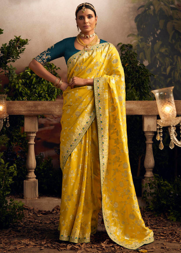 Sunglow Yellow Woven Banarasi Designer Silk Saree