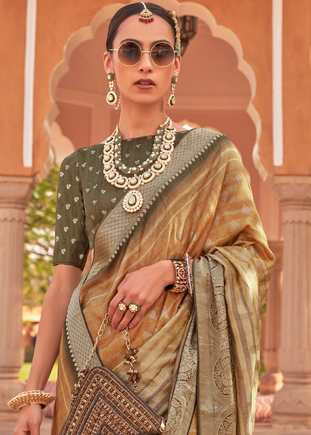 MySilkLove Twine Golden Woven Soft Textured Printed Silk Saree