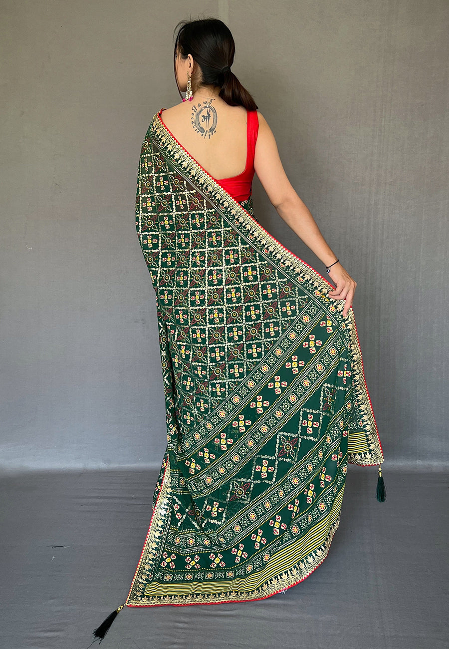 Buy MySilkLove Stromboli Green Embroidered Georgette Bandhani Saree Online