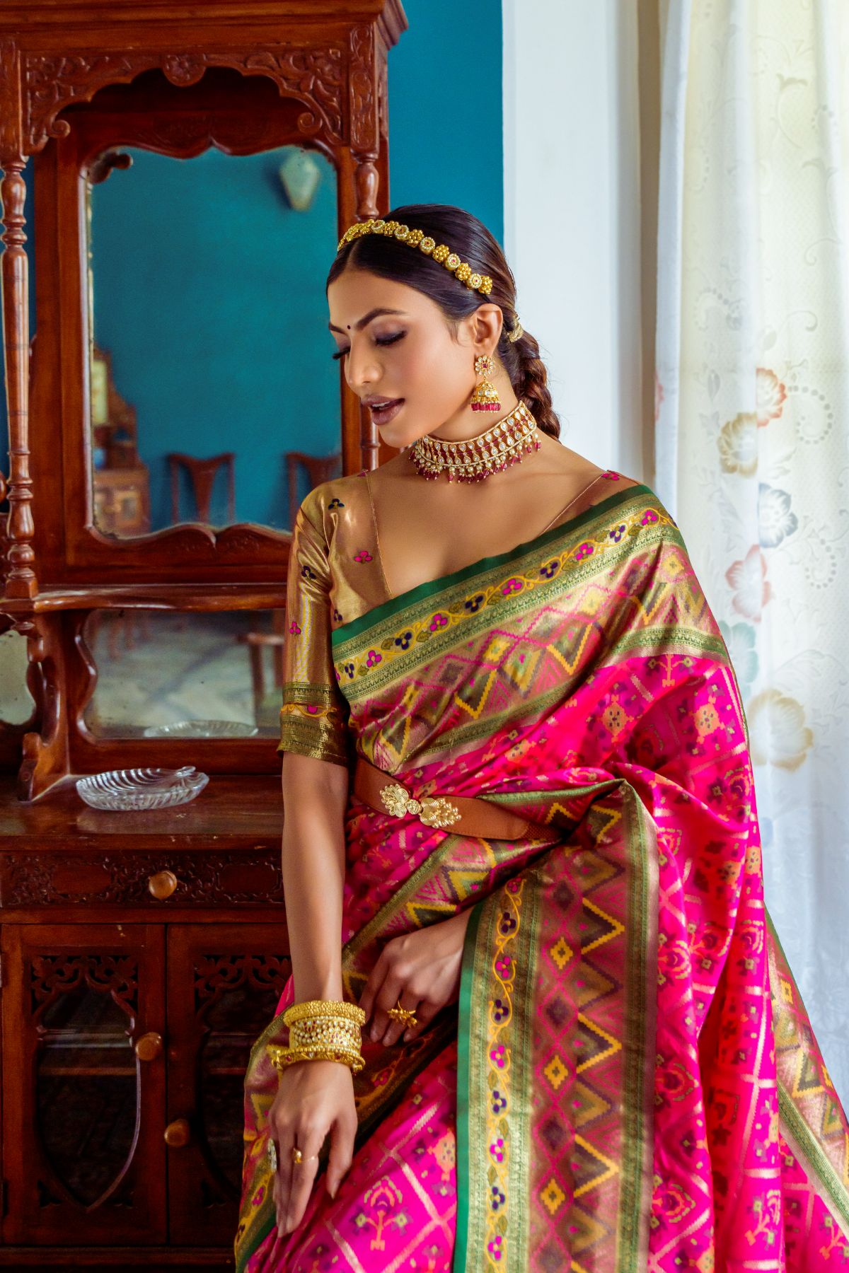 Buy MySilkLove Hollywood Cerise Pink Banarasi Patola Silk Saree Online