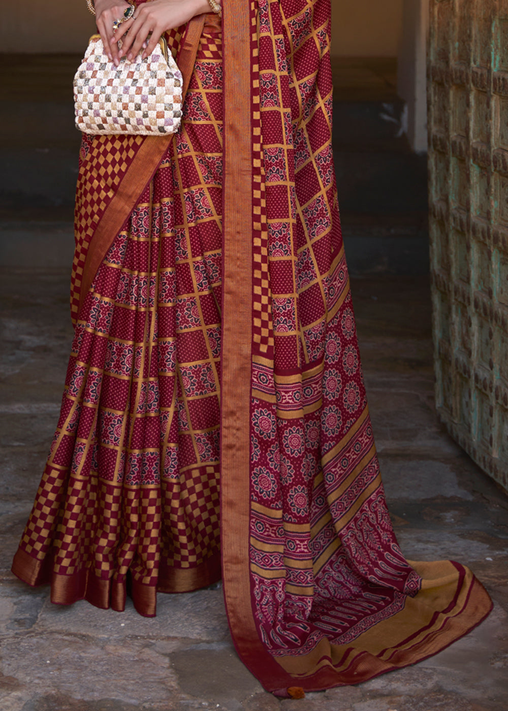 Buy MySilkLove Satin Maroon Printed Soft Silk Saree Online