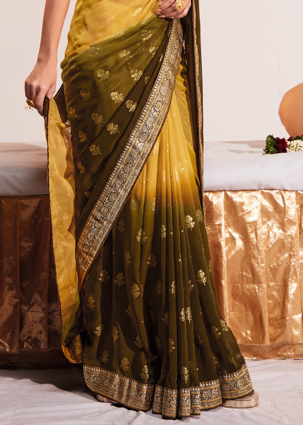 Buy MySilkLove Kournikova Yellow Woven Georgette Silk Saree Online