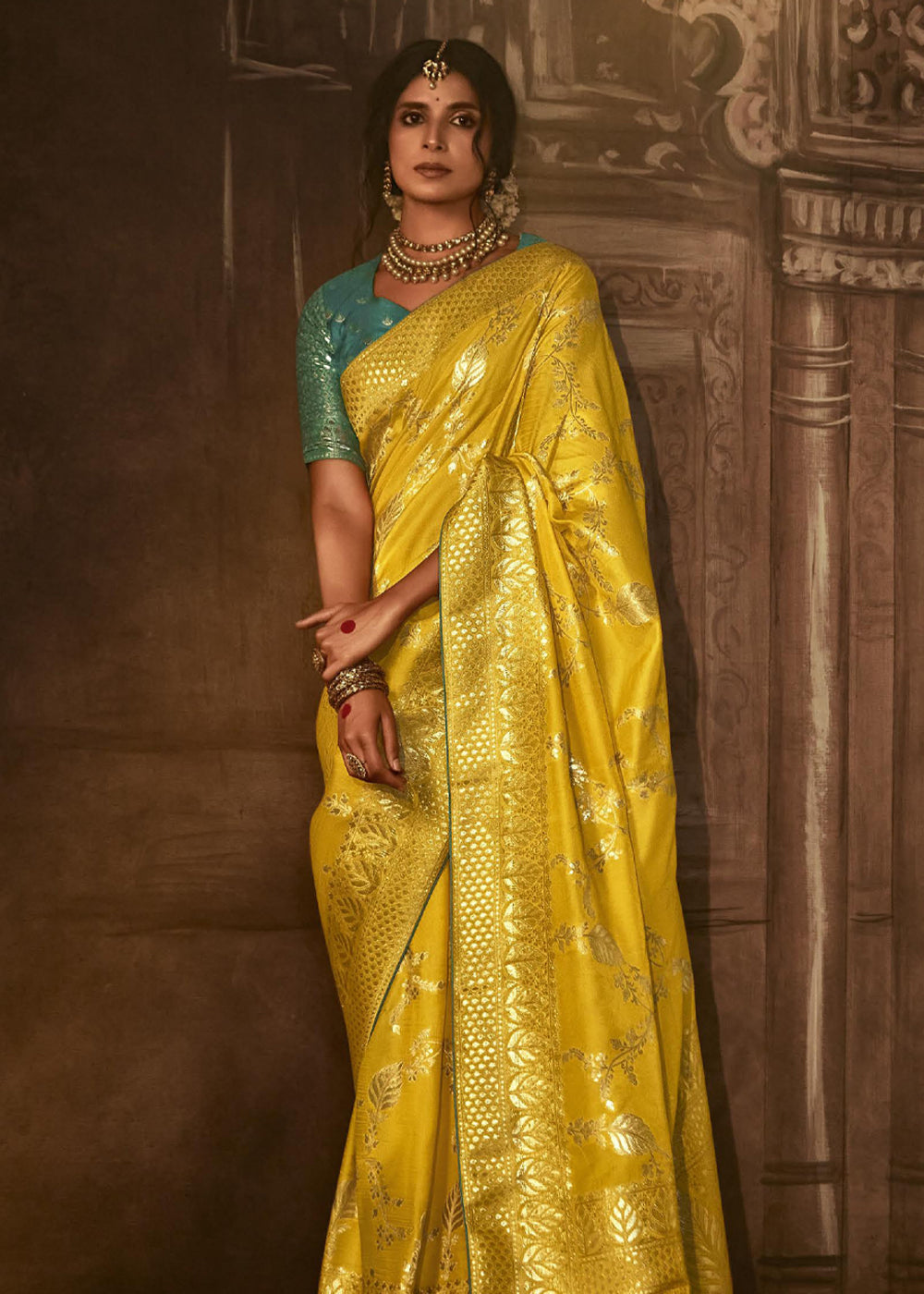 Buy MySilkLove Tacha Yellow Woven Designer Banarasi Silk Saree Online