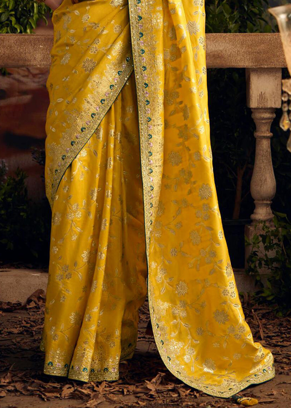 Buy MySilkLove Sunglow Yellow Woven Banarasi Designer Silk Saree Online