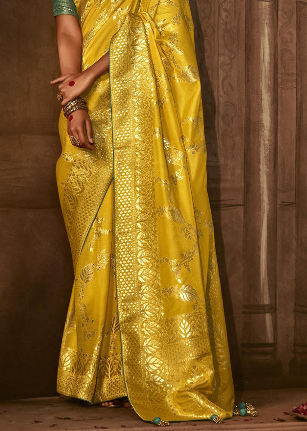 Buy MySilkLove Tacha Yellow Woven Designer Banarasi Silk Saree Online