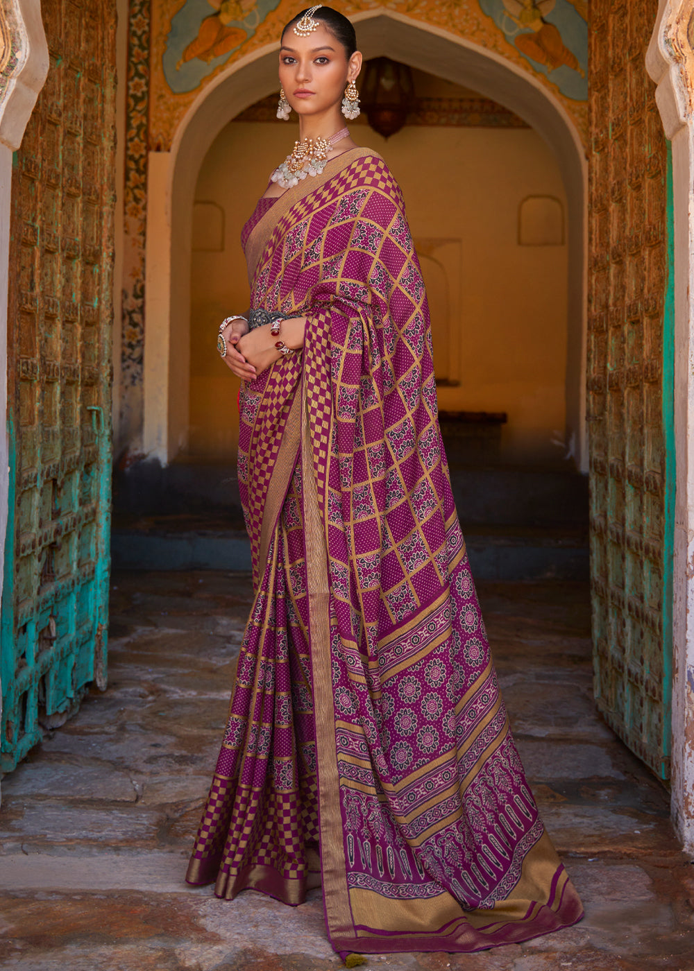 Buy MySilkLove Tapestry Purple Printed Soft Silk Saree Online