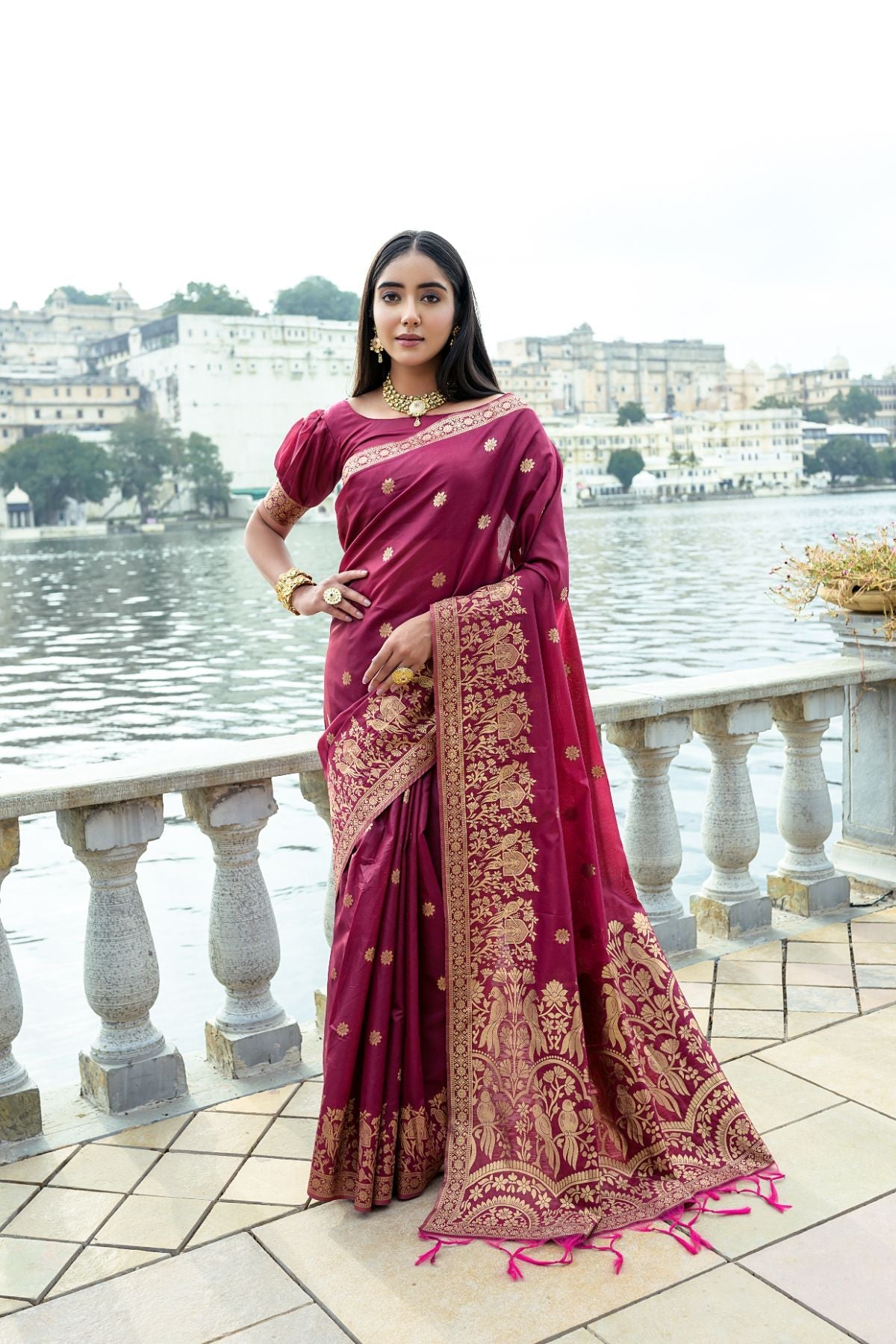 Buy MySilkLove Mocha Maroon Banarasi Soft Silk Saree Online