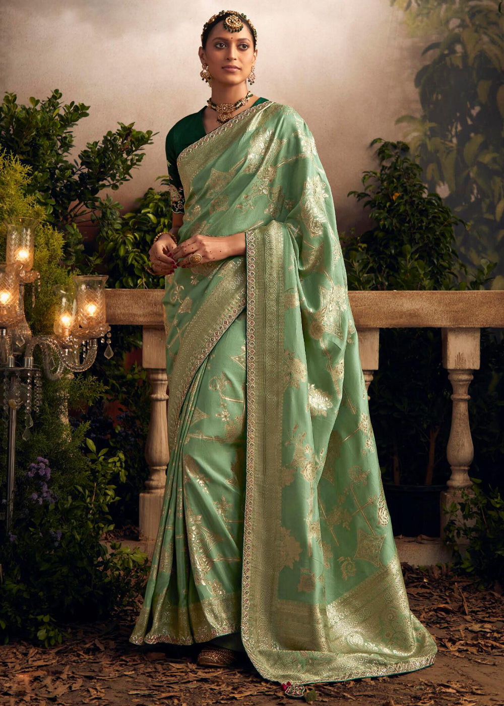 Buy MySilkLove Highland Green Woven Banarasi Designer Silk Saree Online