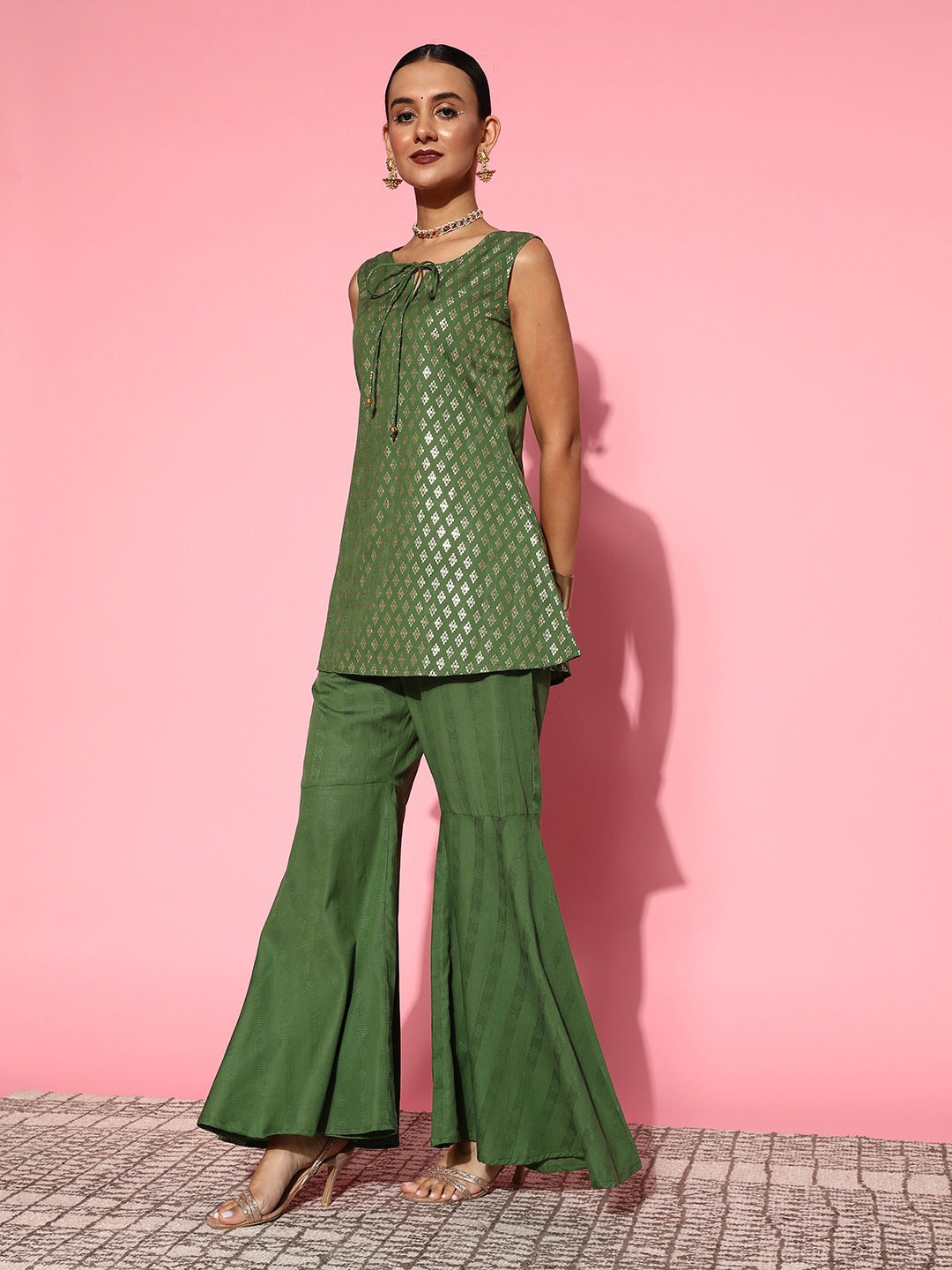 Buy MySilkLove Dingley Green Top with Palazzos Dress Online