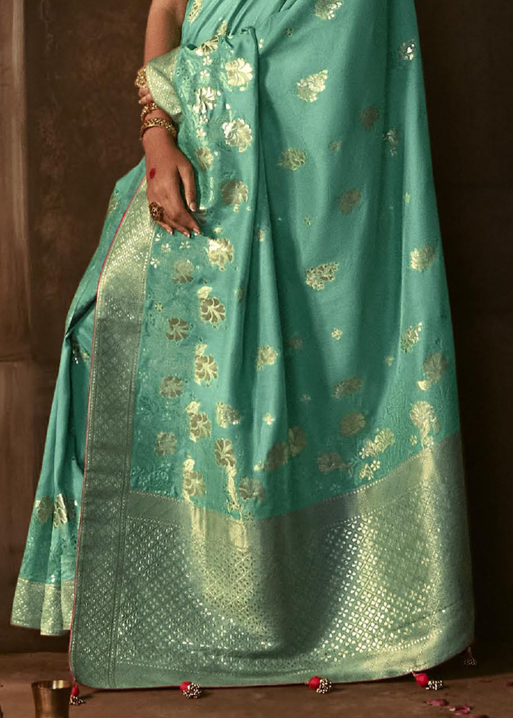 Buy MySilkLove Patina Green Woven Designer Banarasi Silk Saree Online