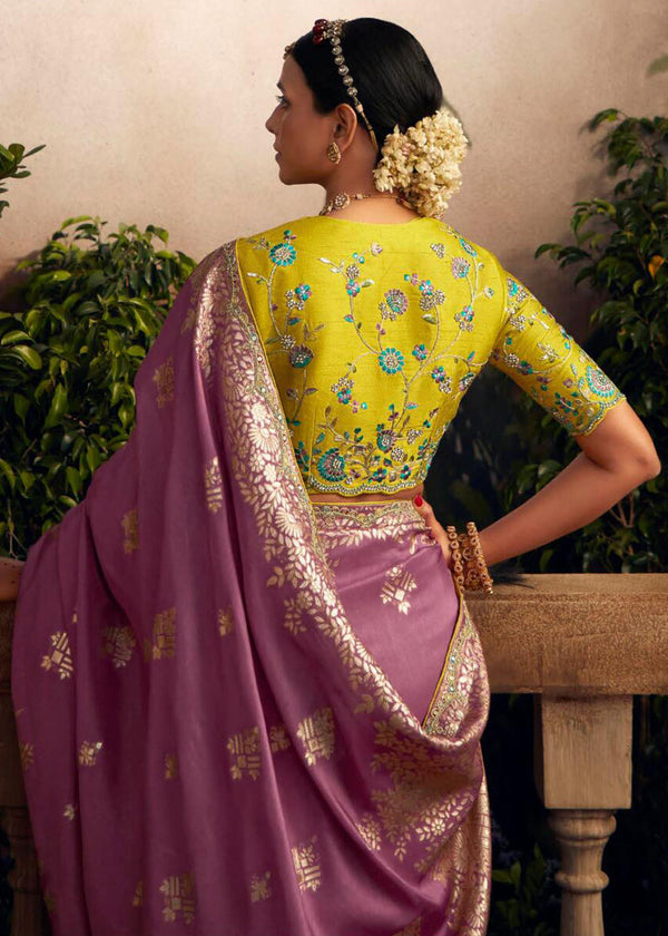 Turkish Rose Purple Woven Banarasi Designer Silk Saree