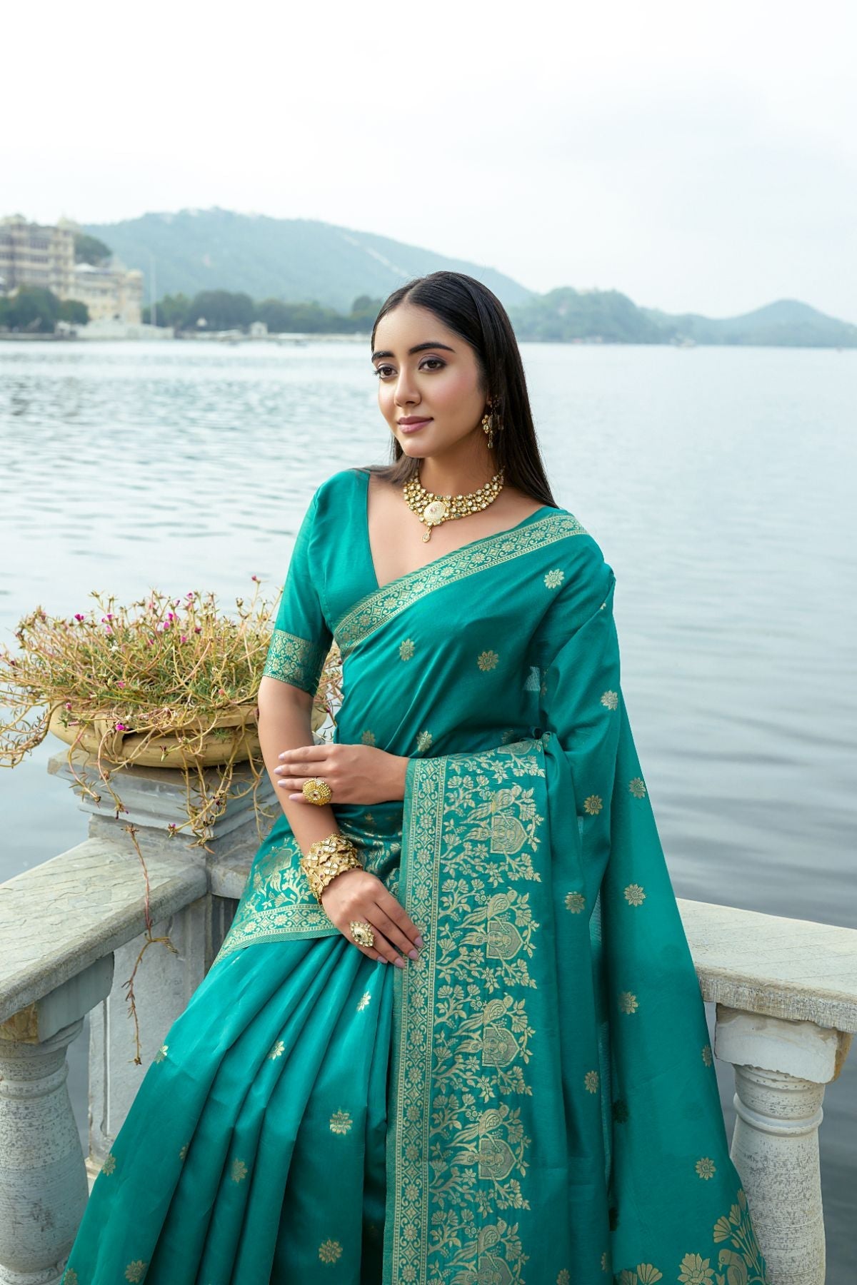 Buy MySilkLove Amazon Green Banarasi Soft Silk Saree Online