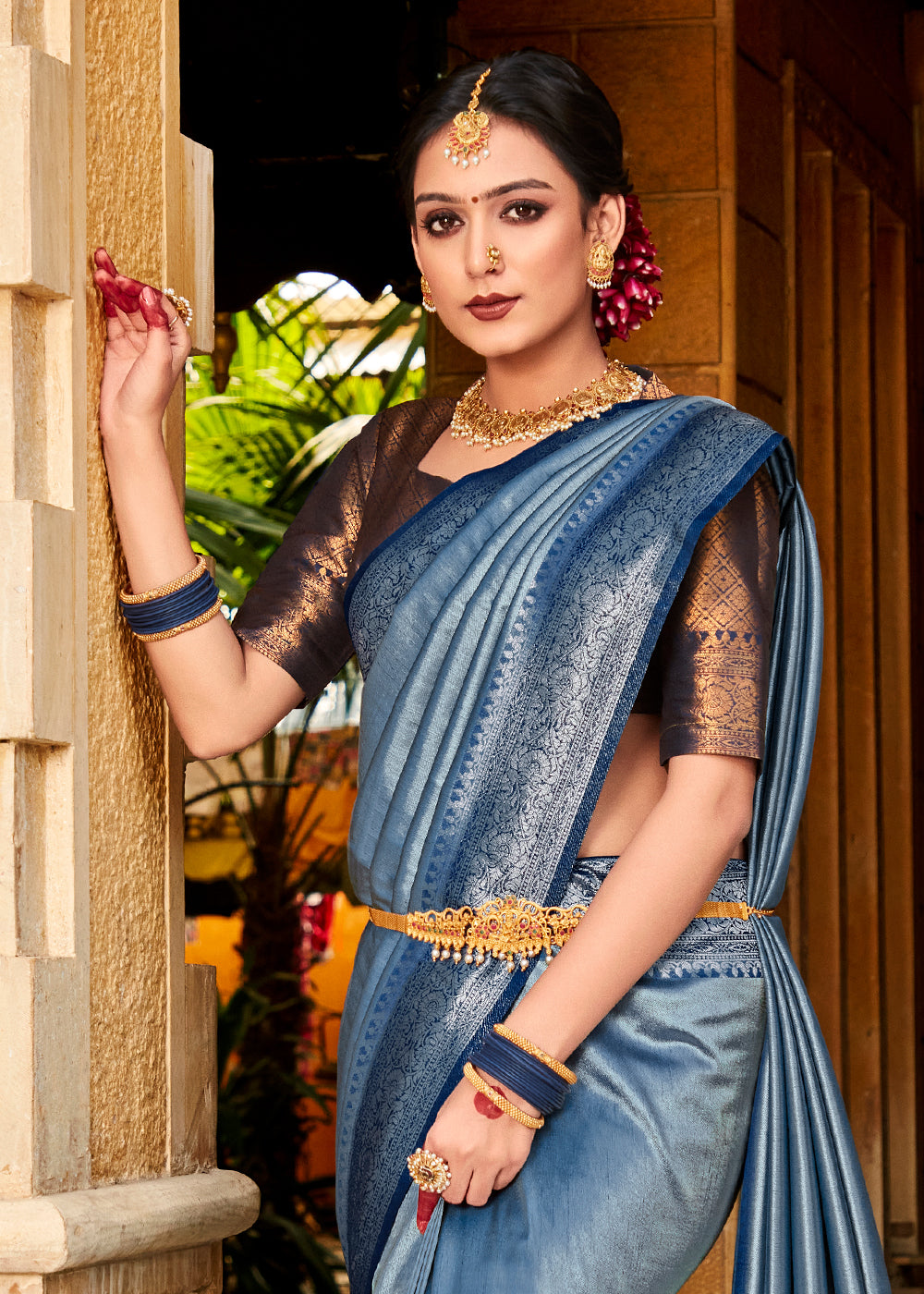 Buy MySilkLove Horizon Blue Zari Woven Kanjivaram Saree Online