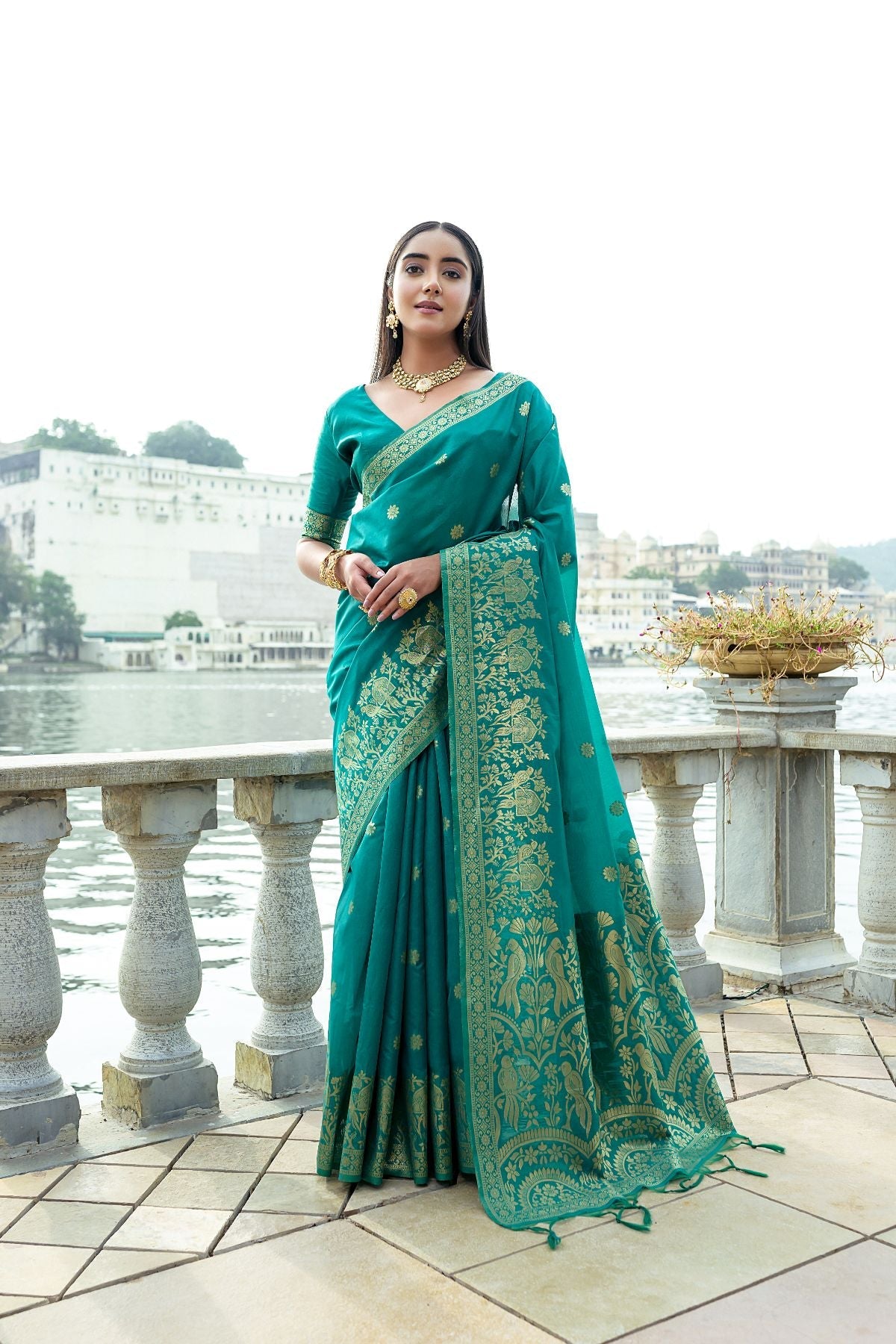 Buy MySilkLove Amazon Green Banarasi Soft Silk Saree Online