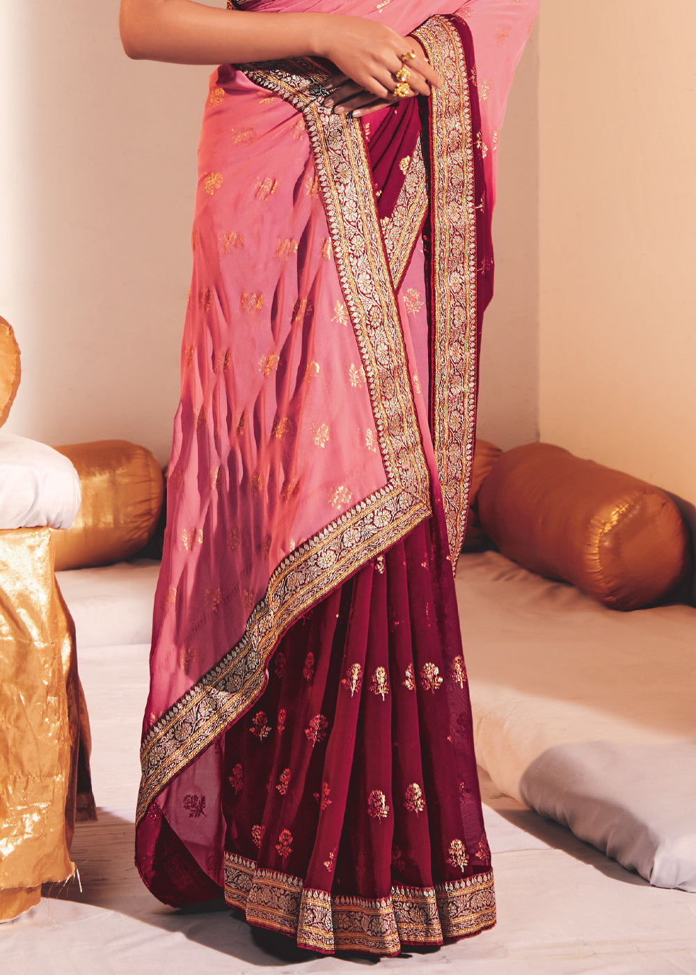 Buy MySilkLove Cornflower Lilac Pink Woven Georgette Silk Saree Online