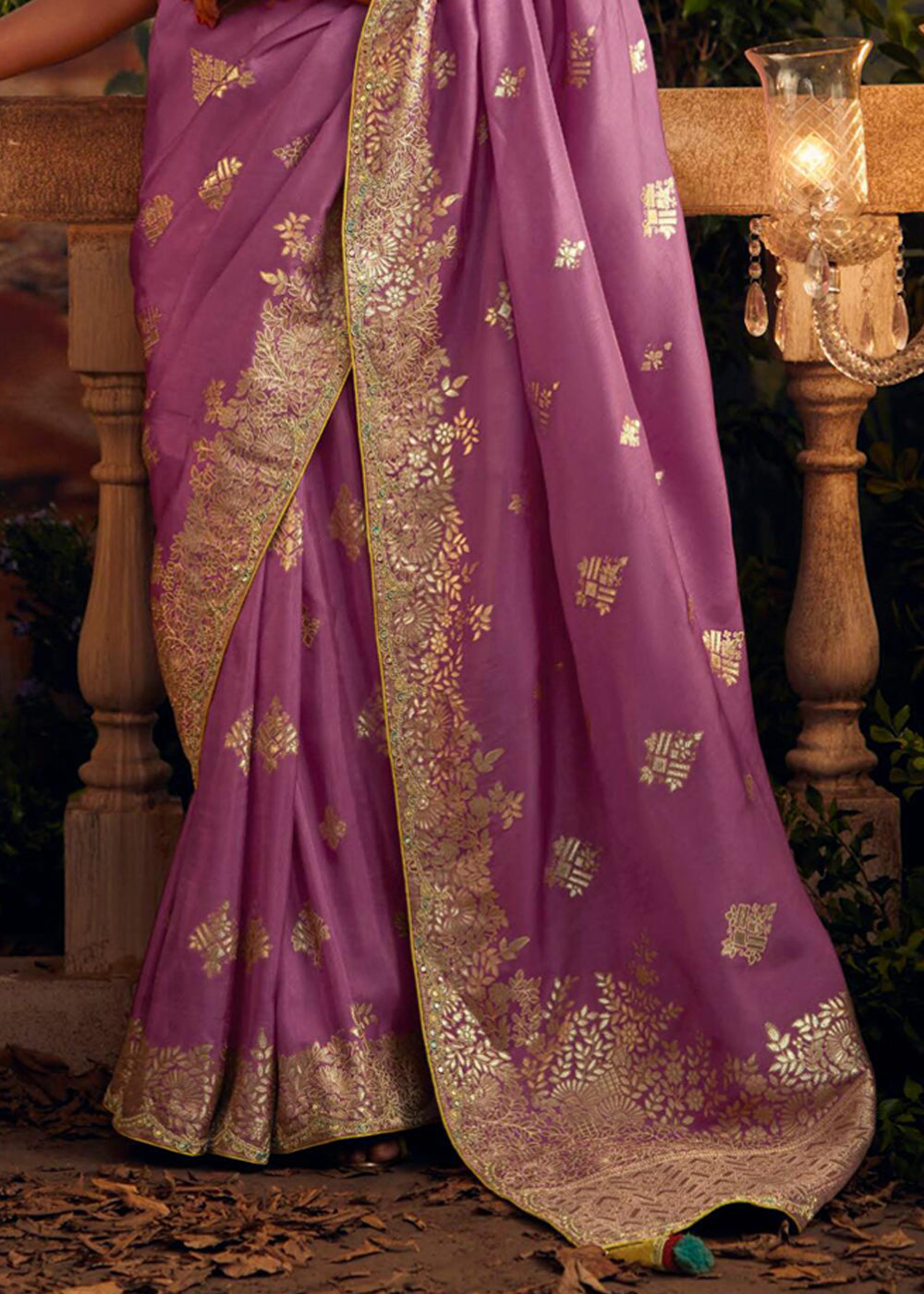 Buy MySilkLove Turkish Rose Purple Woven Banarasi Designer Silk Saree Online
