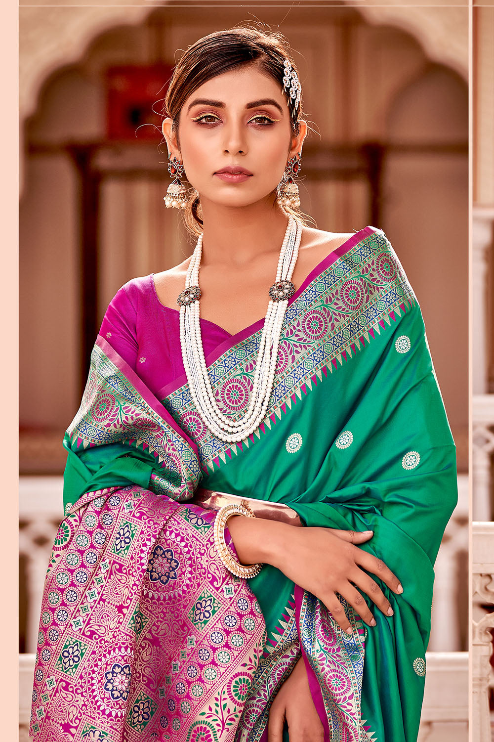 Buy MySilkLove Green Haze Zari Woven Banarasi Silk Saree Online