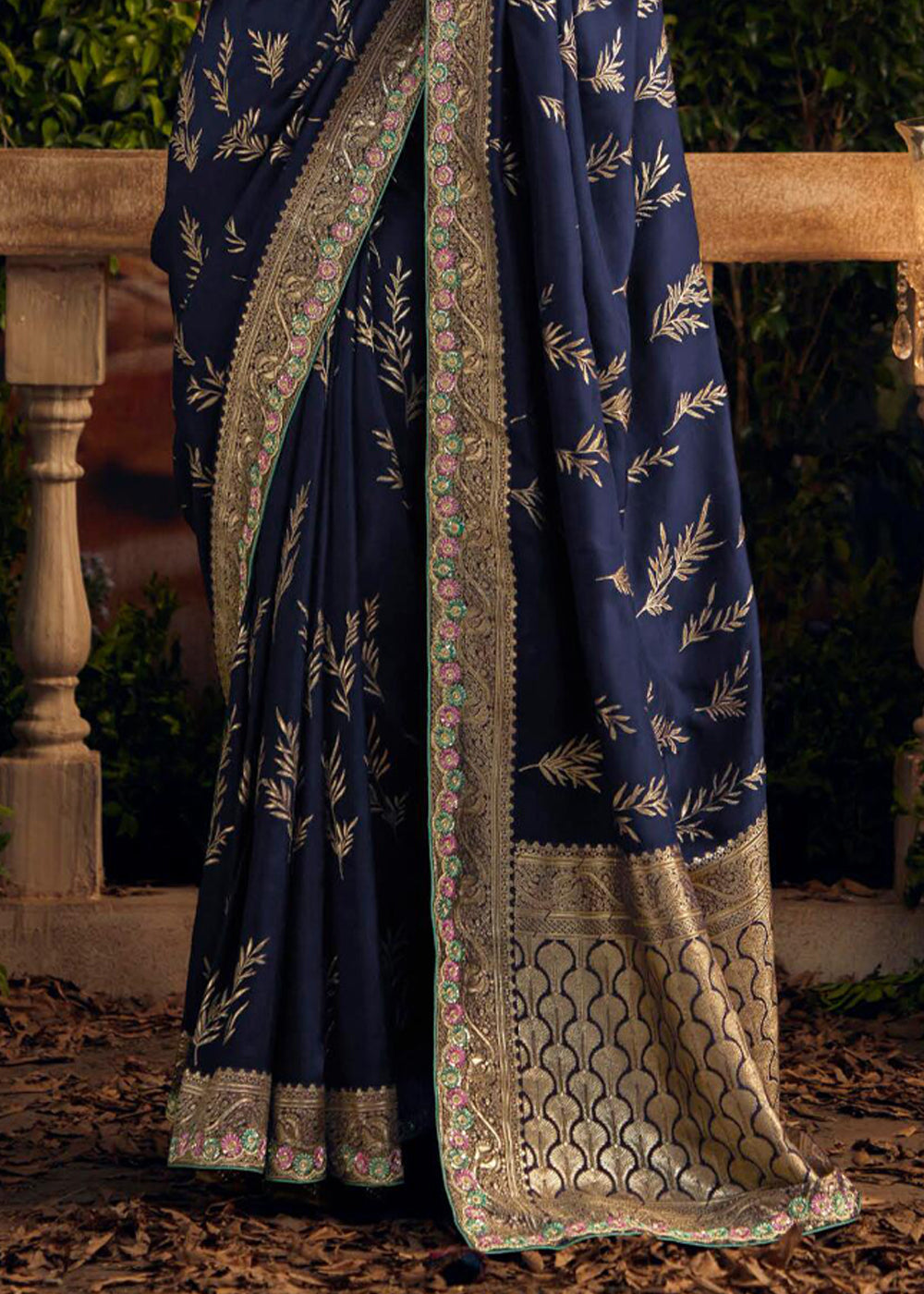Buy MySilkLove Navy Blue Woven Banarasi Designer Silk Saree Online