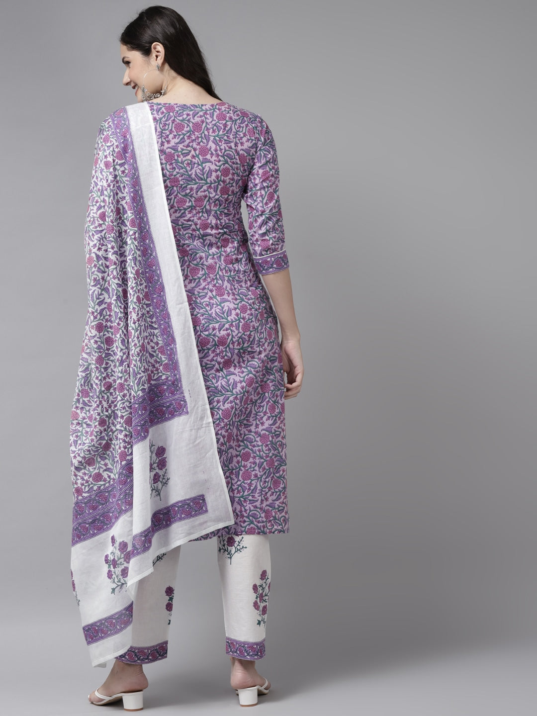 Buy MySilkLove Bouquet Purple and White Printed Dupatta Set Online