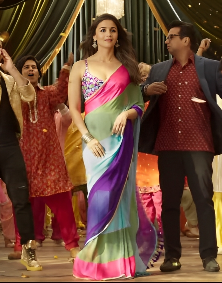 Buy MySilkLove Alia Bhatt Inspired Multicolored Soft Georgette Partywear Saree Online
