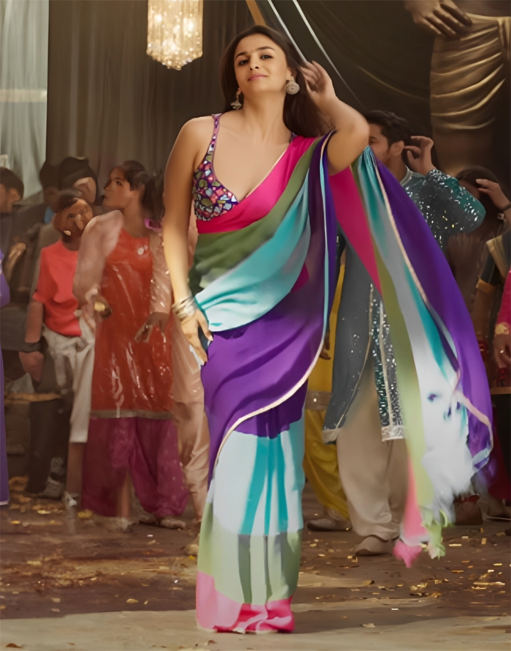 Buy MySilkLove Alia Bhatt Inspired Multicolored Soft Georgette Partywear Saree Online