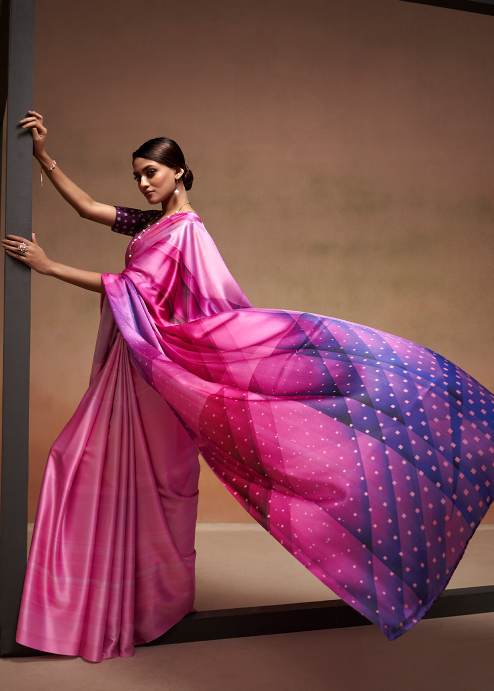 MySilkLove Carissma Pink Printed Satin Silk Saree