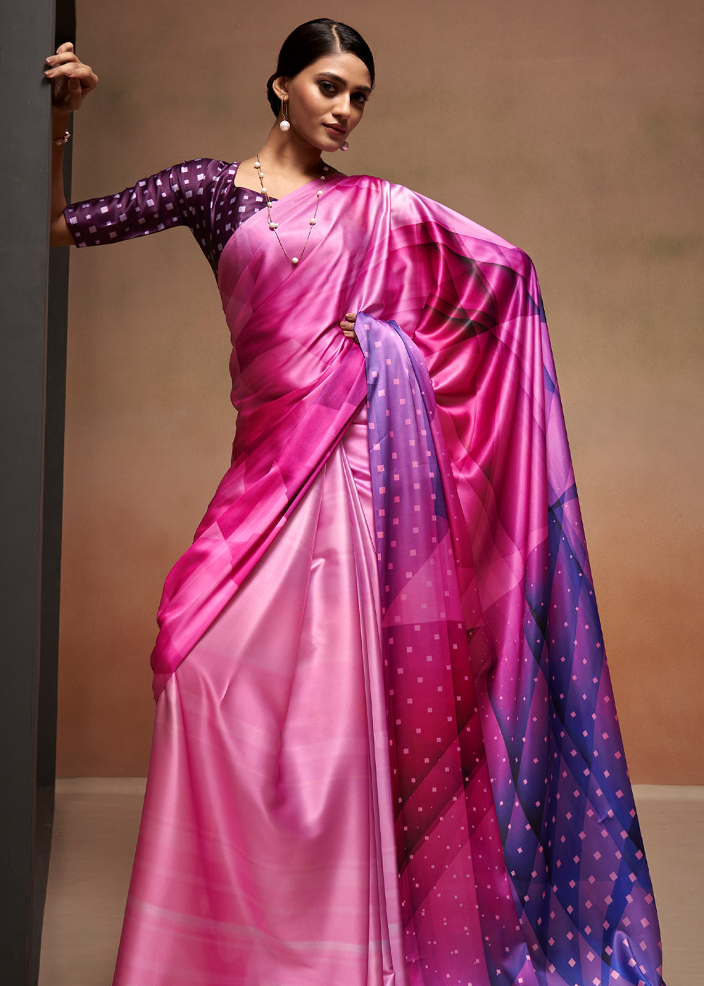 Buy MySilkLove Carissma Pink Printed Satin Silk Saree Online