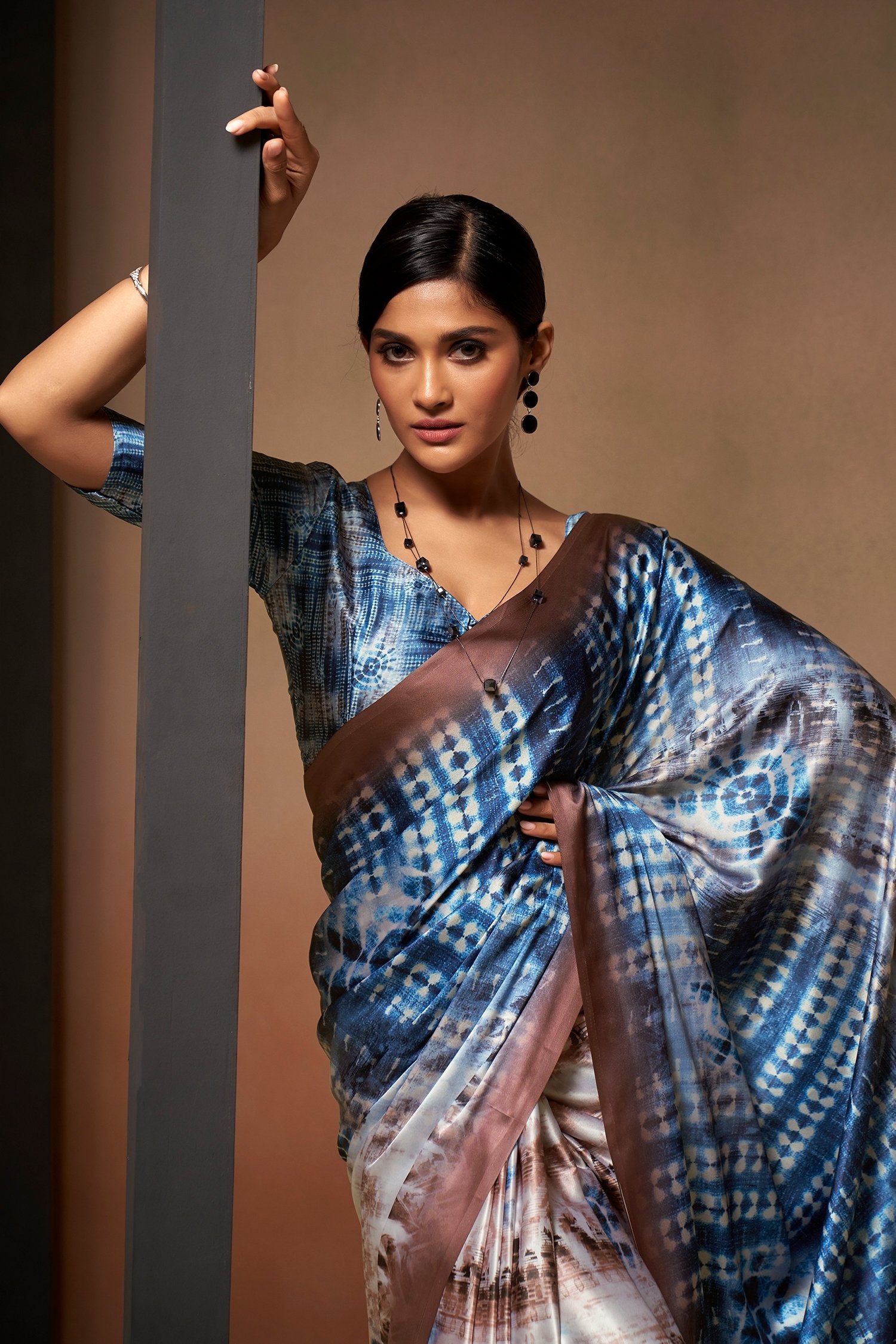 Buy MySilkLove Wild Blue Yonder Printed Satin Silk Saree Online