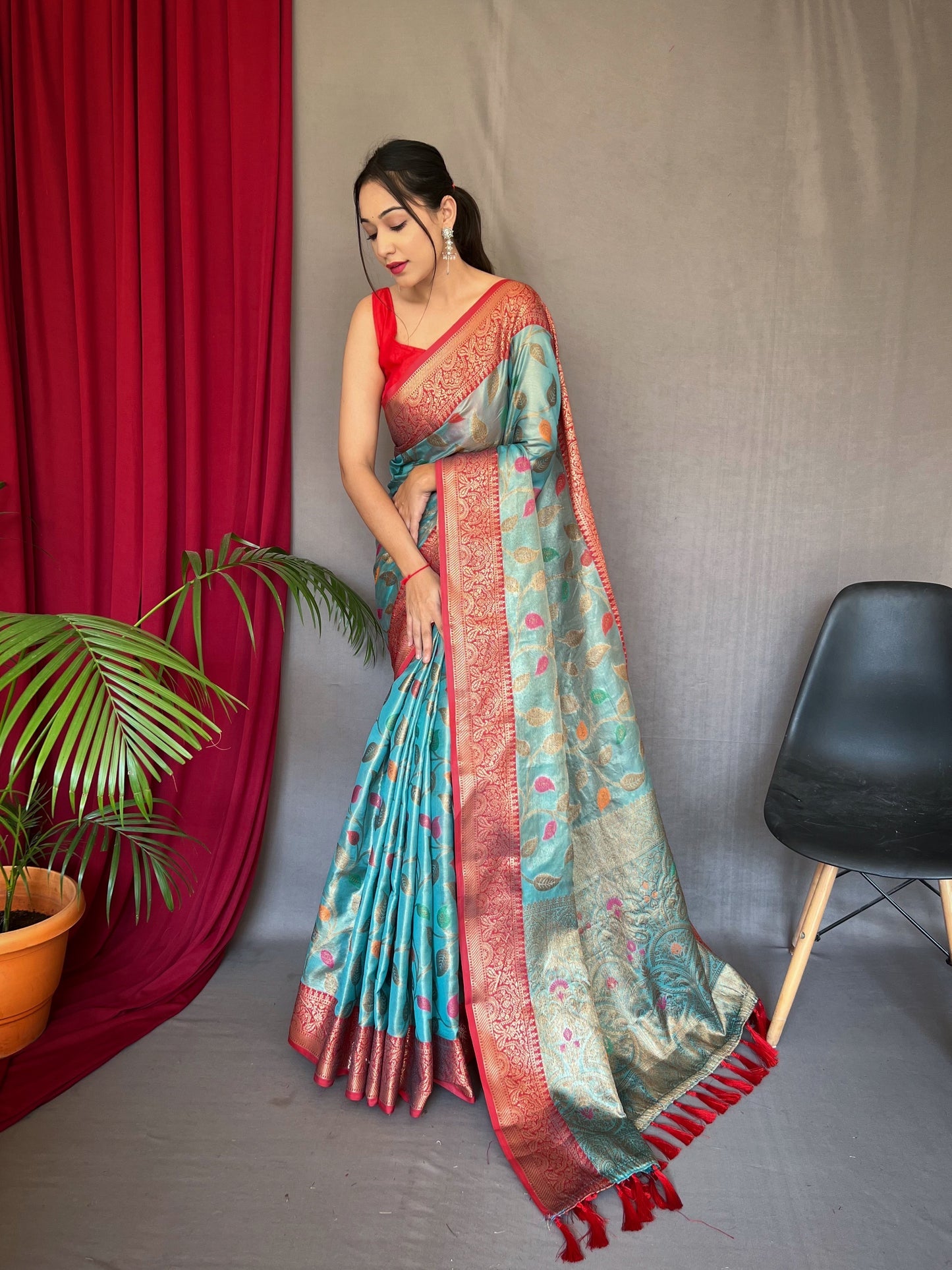Buy MySilkLove Smalt Blue Kanjivaram Tissue Silk Saree Online
