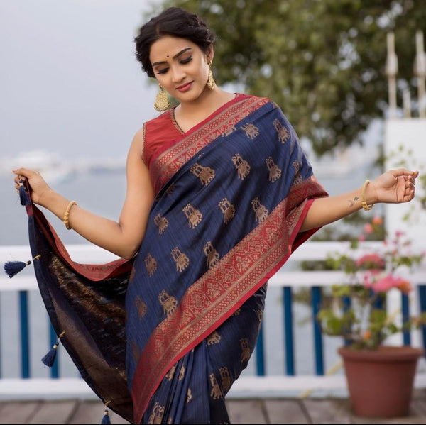 Buy MySilkLove Mulled Wine Blue Banarasi Khicha Saree Online