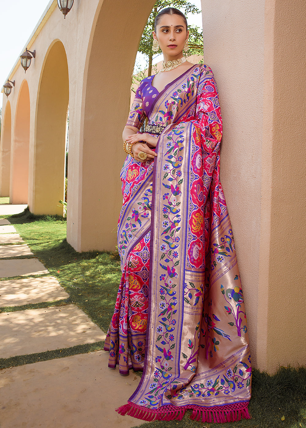 Buy MySilkLove Royal Purple and Pink Woven Paithani Silk Saree Online