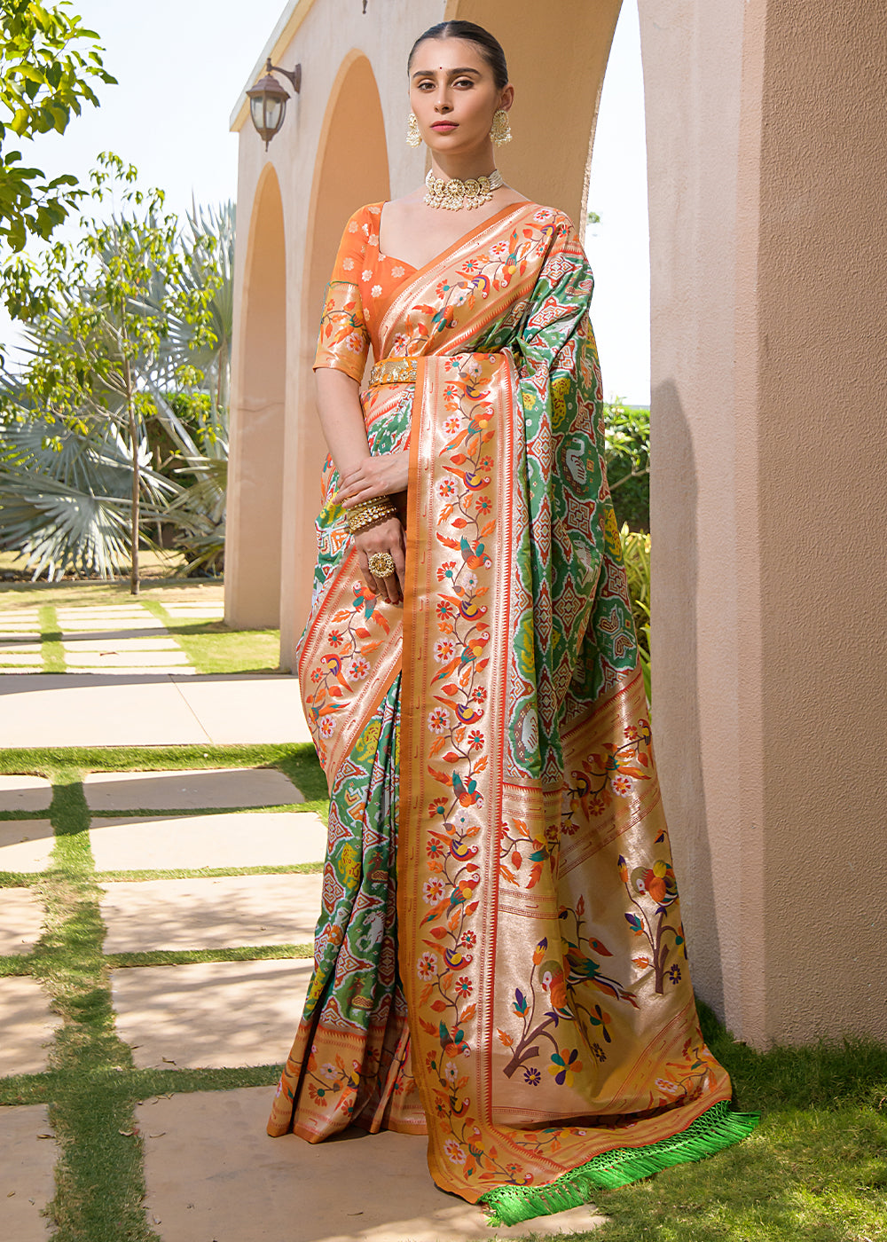 Buy MySilkLove Glade Green Woven Paithani Silk Saree Online