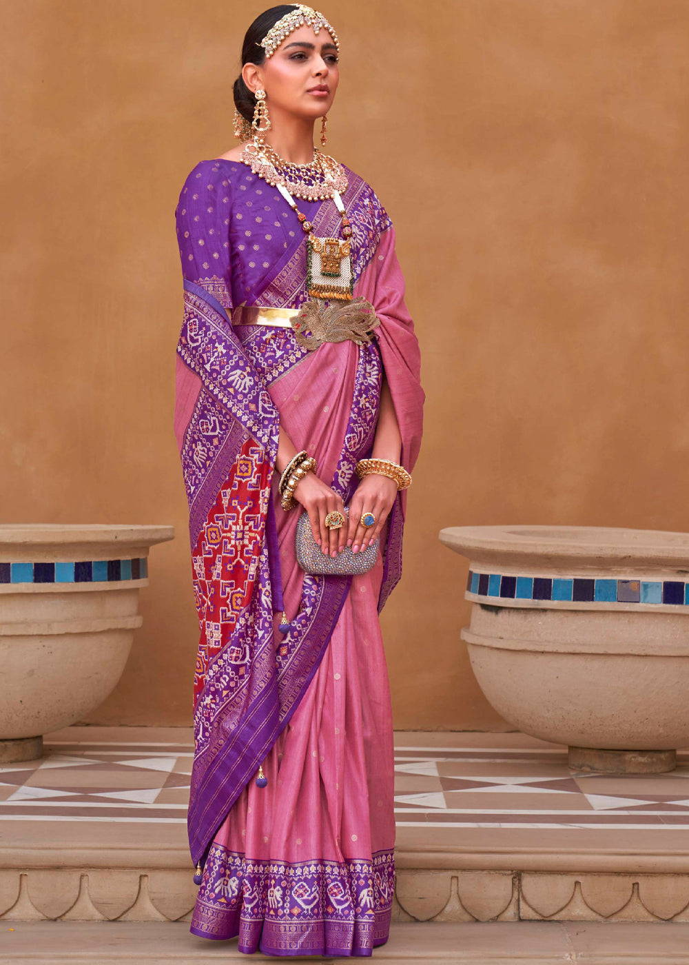 Buy MySilkLove Charm Pink and Purple Woven Patola Silk Saree Online