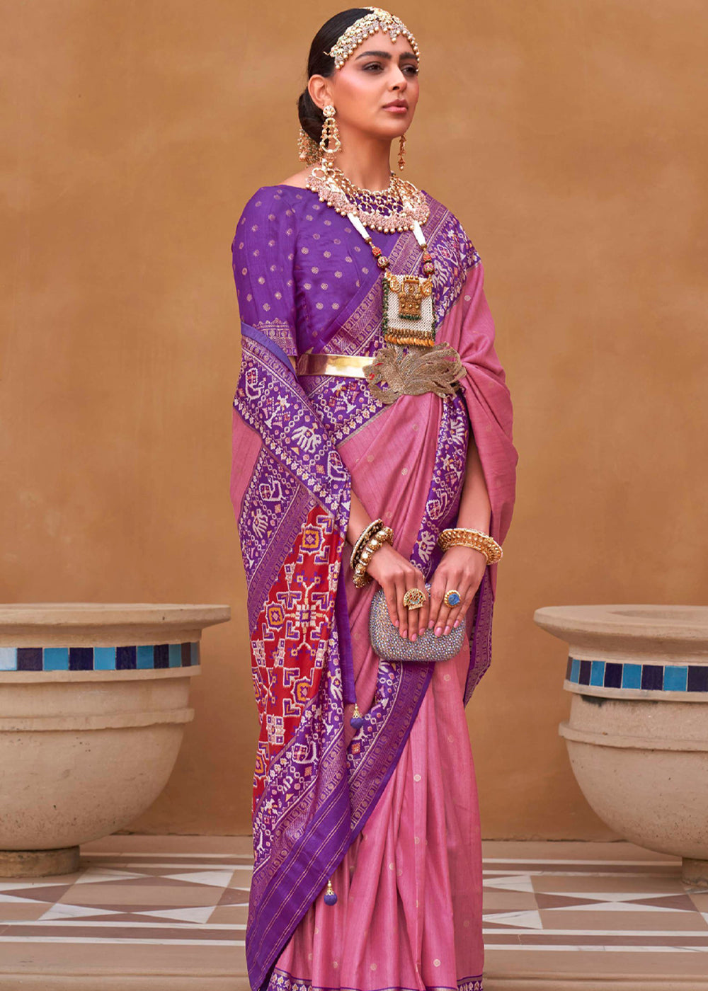 MySilkLove Charm Pink and Purple Woven Patola Silk Saree