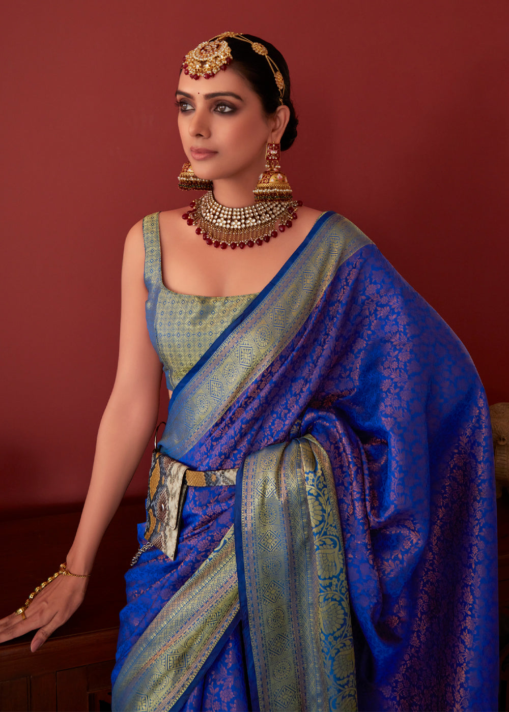 Buy MySilkLove Ultramarine Blue Bronze Zari Woven Kanjivaram Silk Saree Online