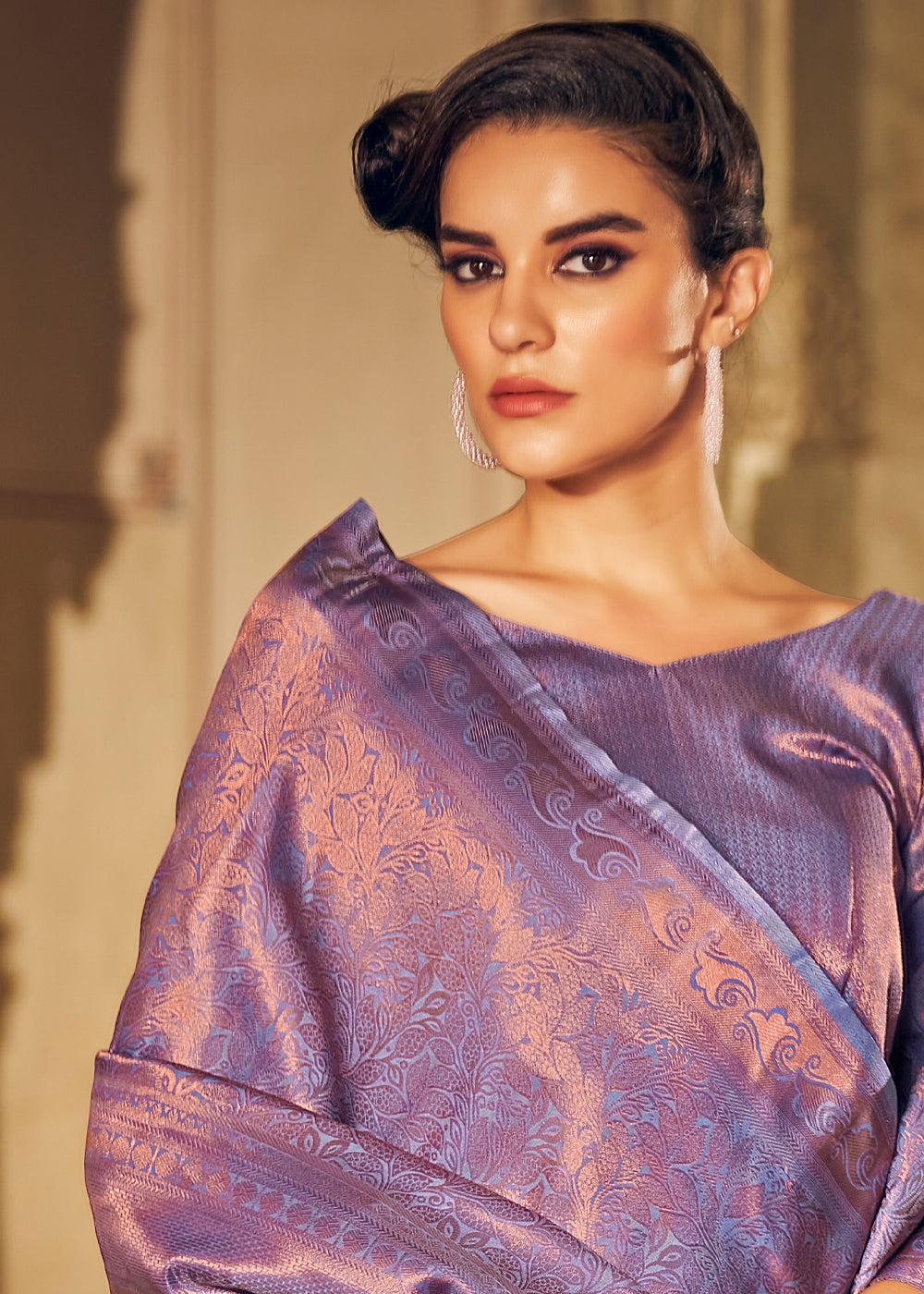 Buy MySilkLove Lilac Luster Purple Dual Tone Kanjivaram Silk Saree Online