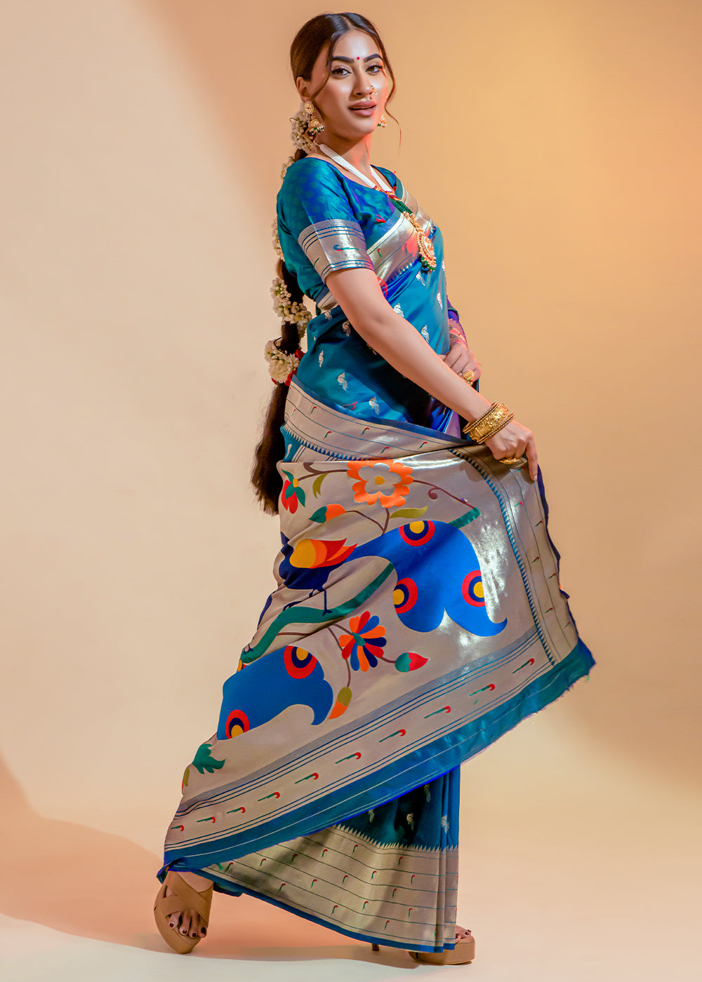 Buy MySilkLove Pacific Blue Woven Paithani Silk Saree Online