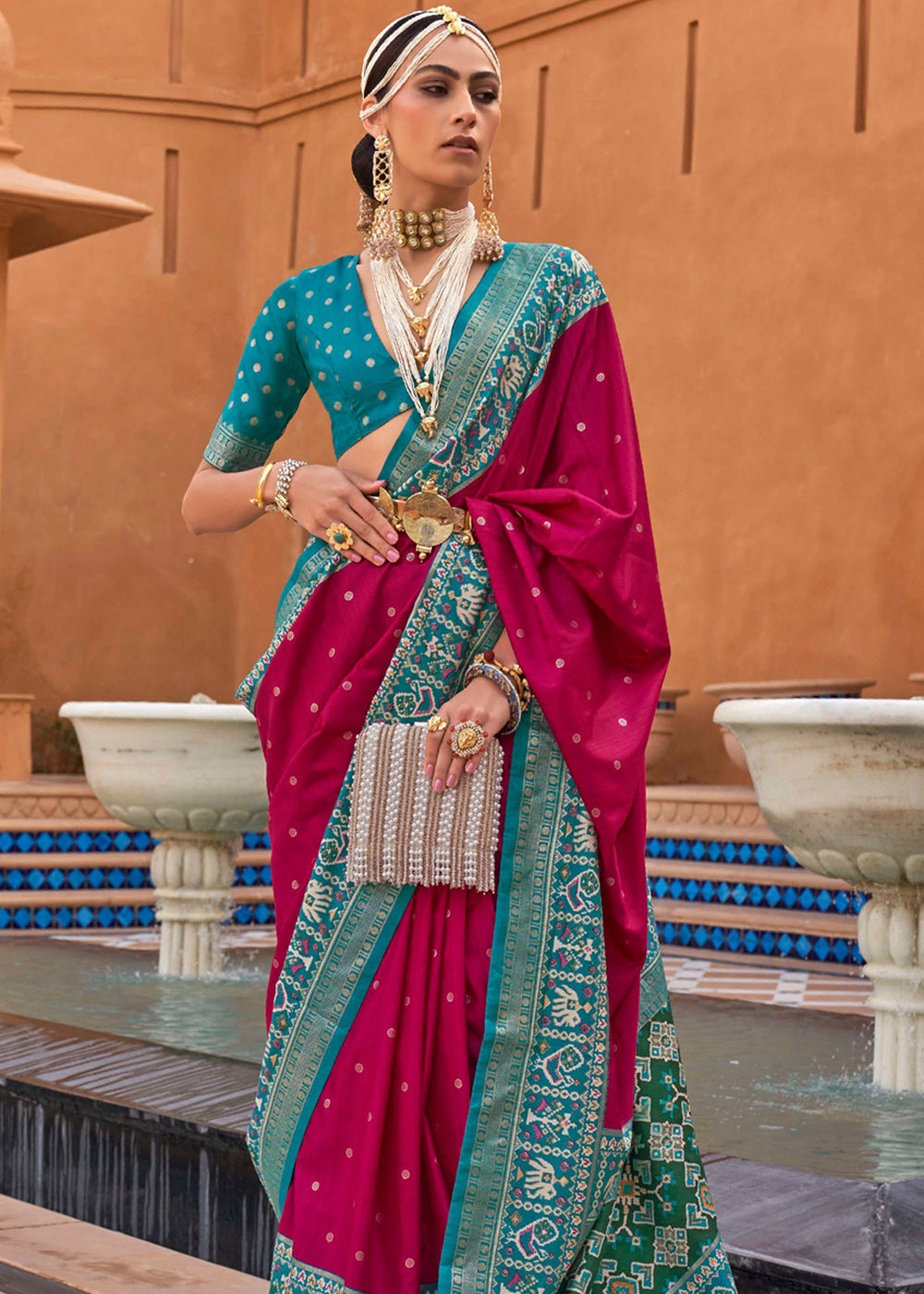 Buy MySilkLove Night Shadz Pink and Blue Woven Patola Silk Saree Online