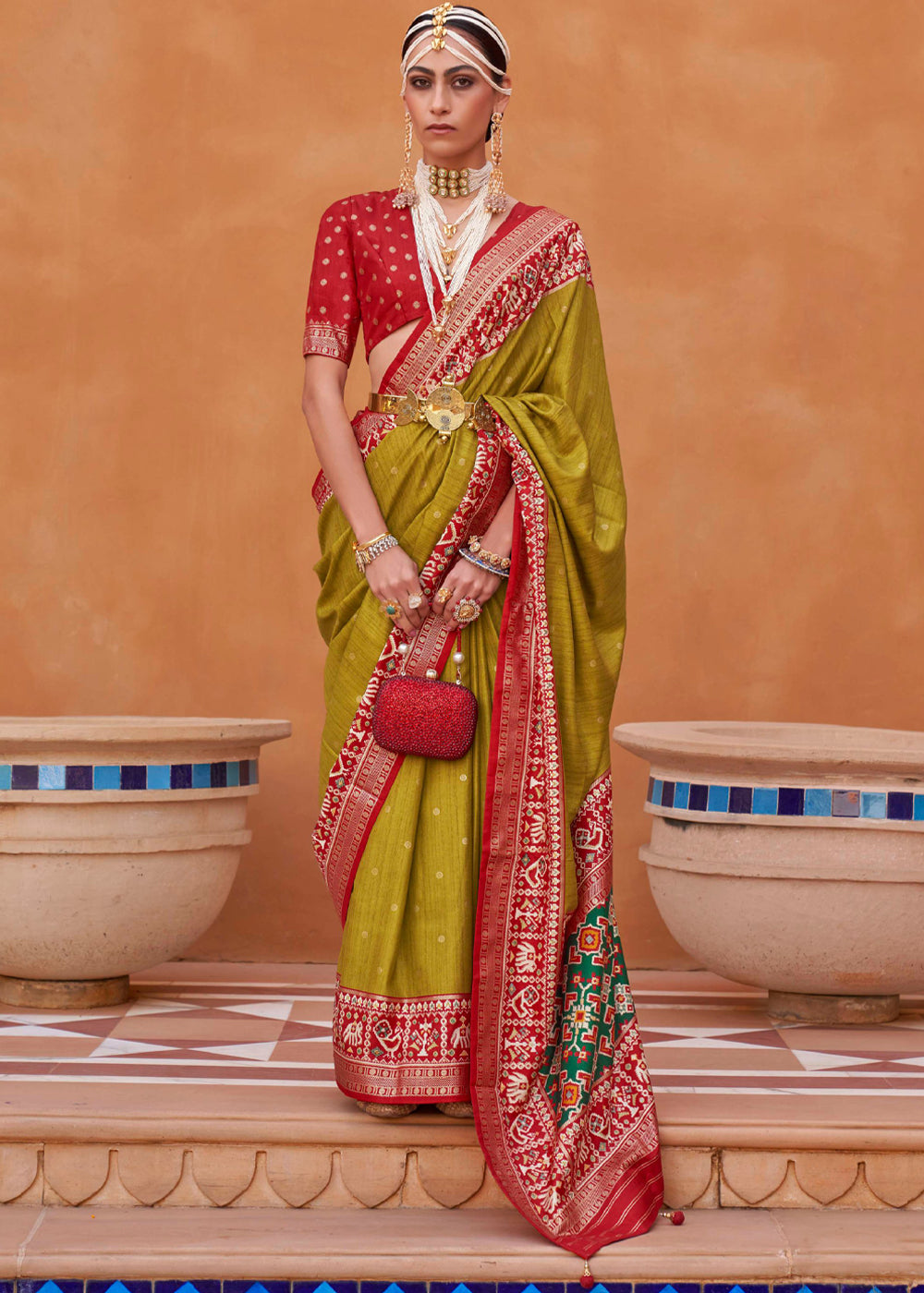 Buy MySilkLove Earls Green and Red Woven Patola Silk Saree Online