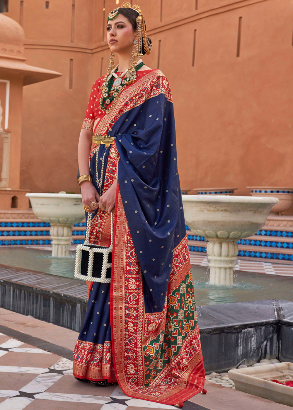Buy MySilkLove Comet Blue and Red Woven Patola Silk Saree Online