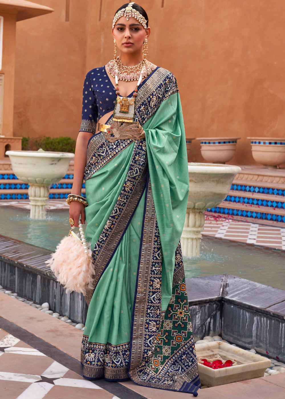 Buy MySilkLove Shadow Green and Blue Woven Patola Silk Saree Online