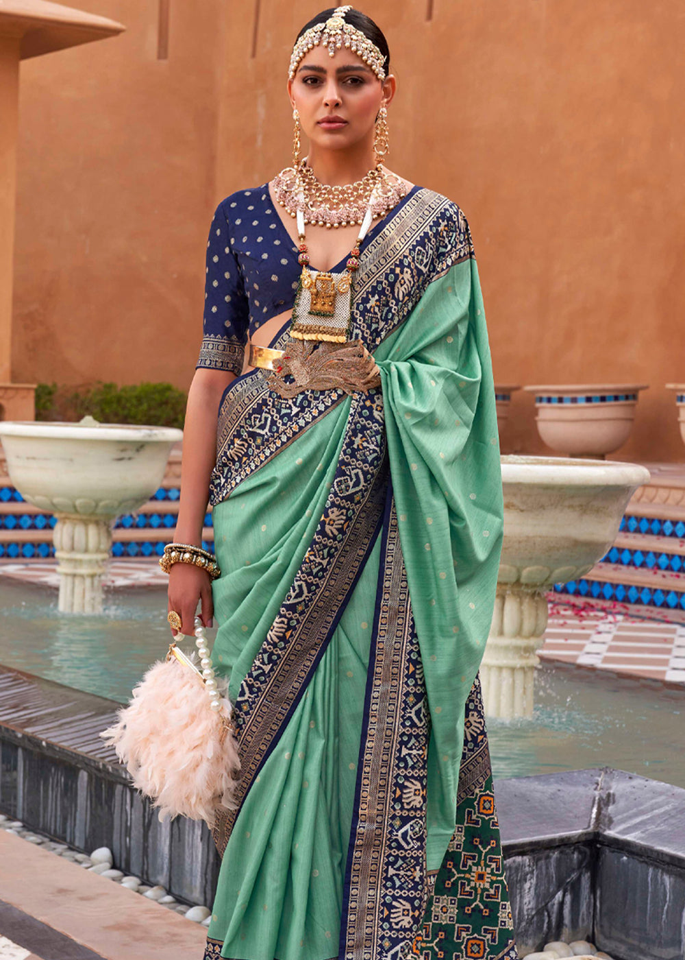 Buy MySilkLove Shadow Green and Blue Woven Patola Silk Saree Online