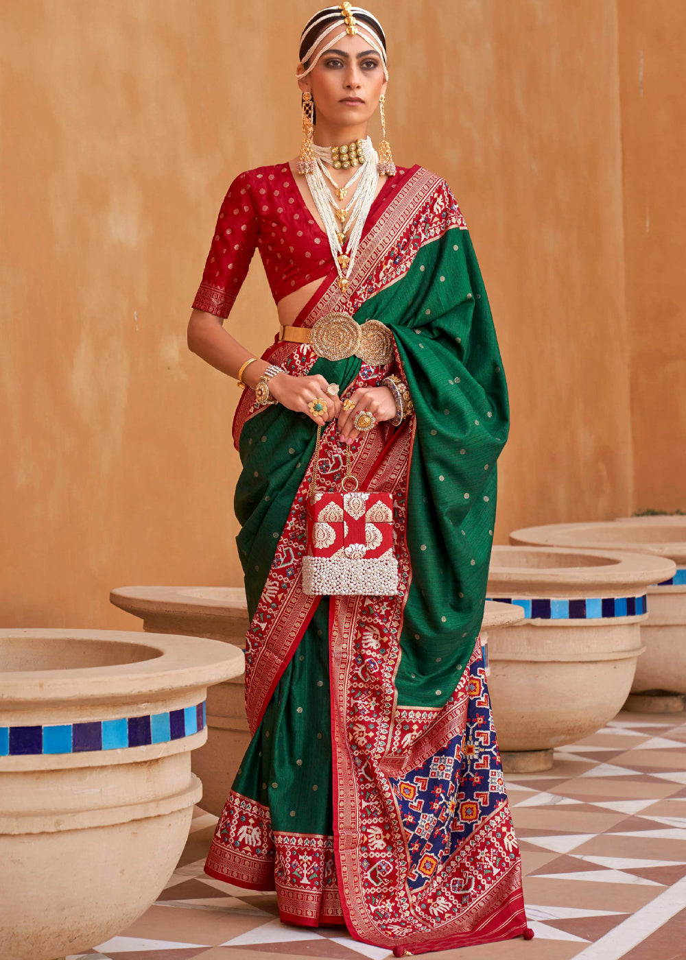 Buy MySilkLove Everglade Green and Red Woven Patola Silk Saree Online