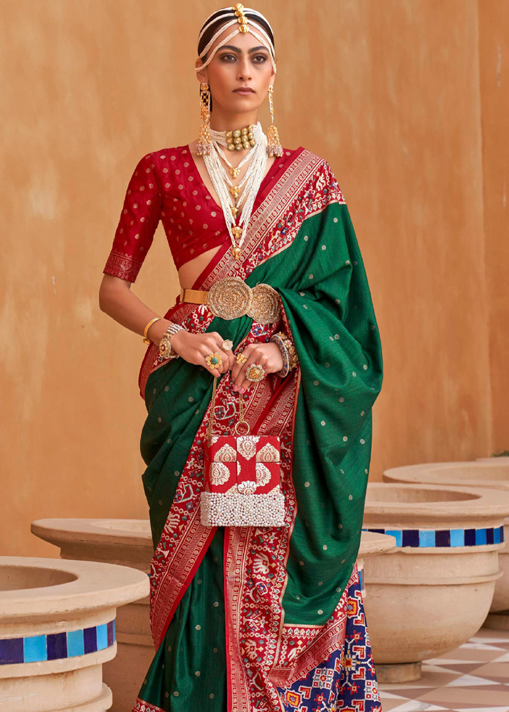 Buy MySilkLove Everglade Green and Red Woven Patola Silk Saree Online