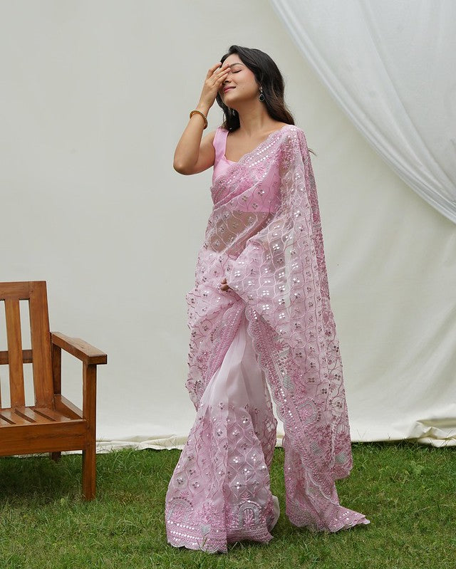 Buy MySilkLove Lily Pink Designer Organza saree with Sequence Work Online