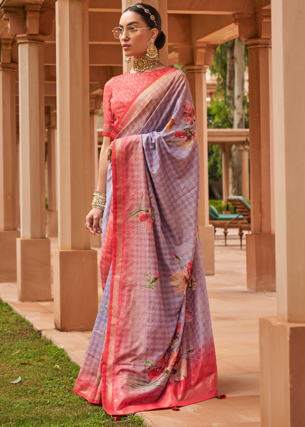 Buy MySilkLove Melanie Pink And Purple Printed Patola Soft Silk Saree Online