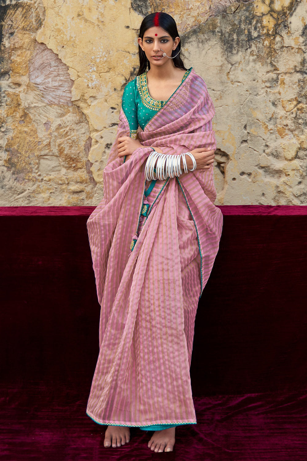 Buy MySilkLove Kobi Pink Woven Organza Silk Saree Online