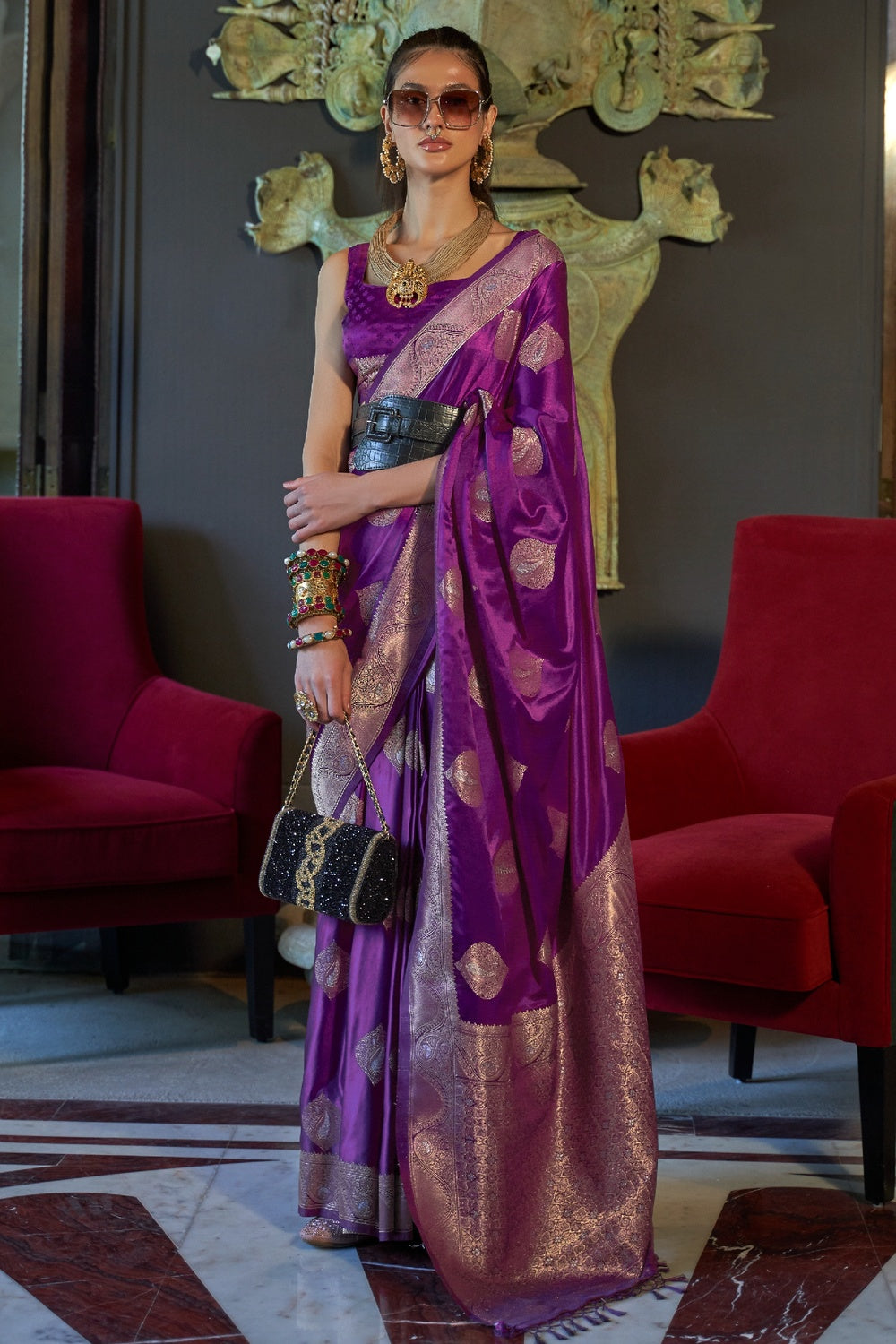 Buy MySilkLove Rouge Purple Woven Banarasi Silk Saree Online